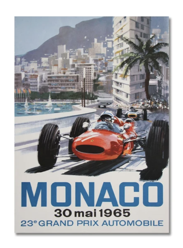 Poster de voiture F1 vintage Grand Prix de Monaco 1965