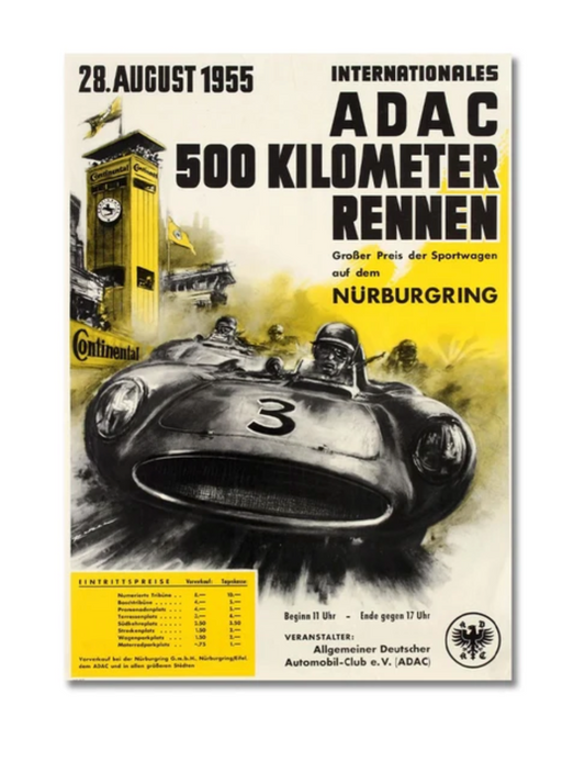 Poster de voiture F1 vintage Grand Prix du Nürburgring 1955