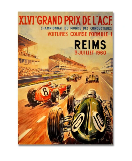 Poster de voiture F1 vintage Grand Prix de Reims 1960