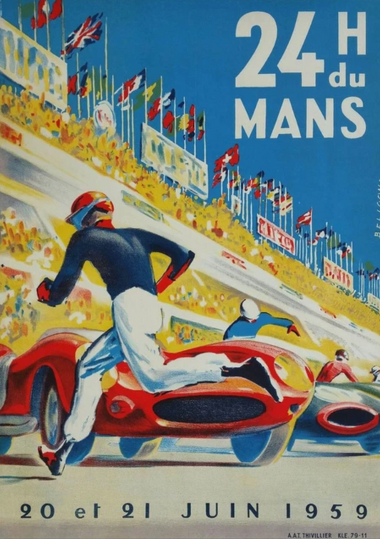 Poster de voiture de course vintage 24h du Mans 1959