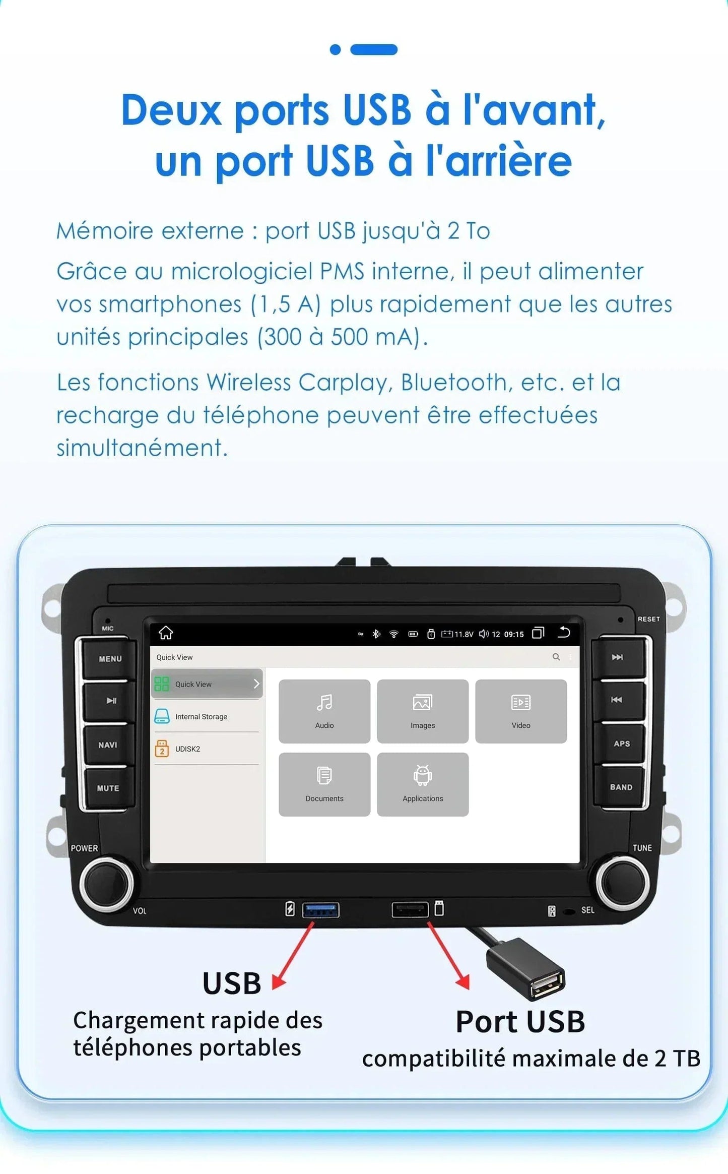 Copie de Autoradio connecté Android Auto et Apple CarPlay pour Volkswagen VW Tiguan (2007 à 2013)