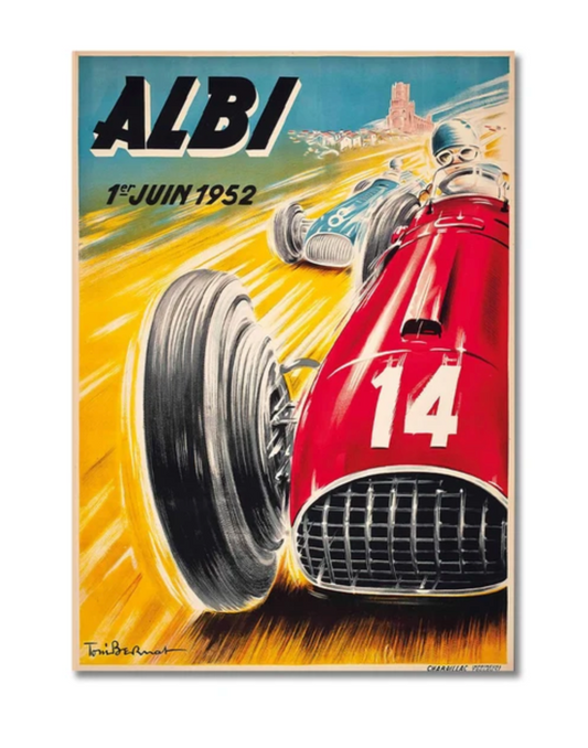 Poster de voiture F1 vintage Grand Prix d'Albi 1952