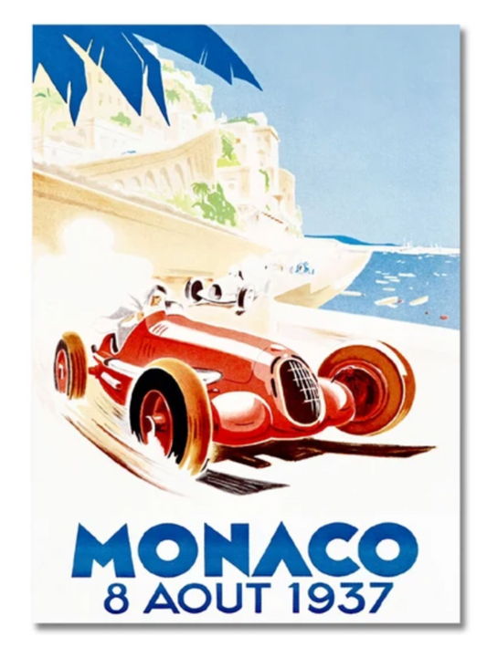Poster de voiture F1 vintage Grand Prix de Monaco 1937