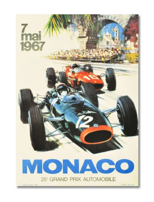 Poster de voiture F1 vintage Grand Prix de Monaco 1967